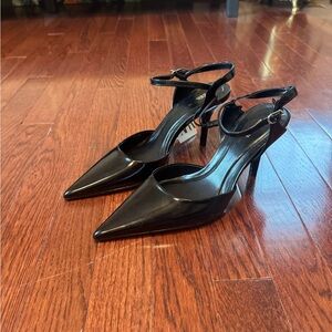 Black Patent Leather Slingback Heels